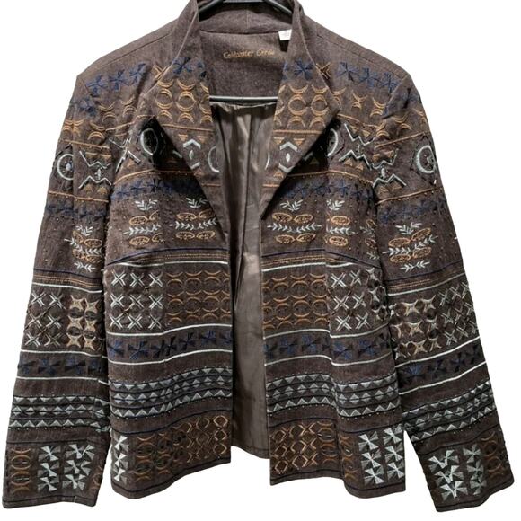 Vintage Coldwater Creek Plus size Denim Jacket 16 Brown Embroidered Beaded - Picture 2 of 11